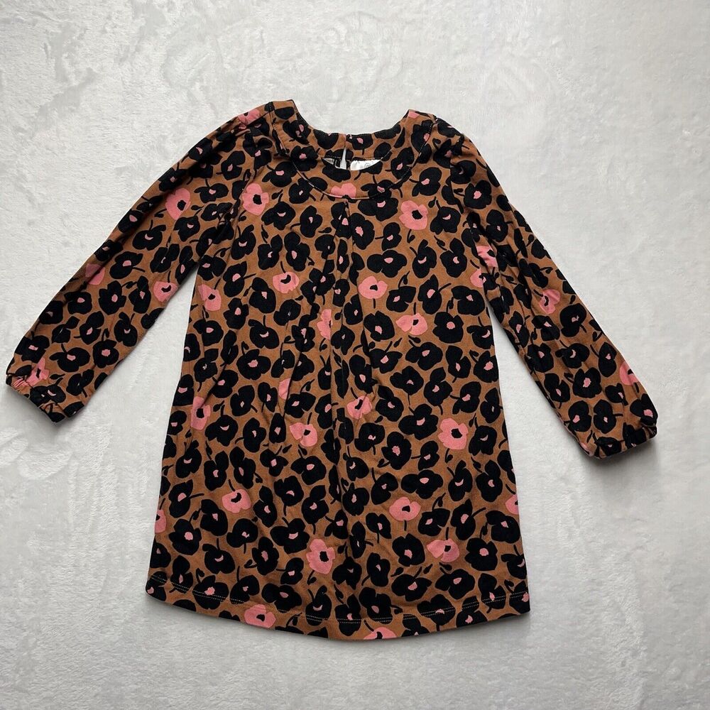 Hanna Andersson Long Sleeve Dress Girls 5 Brown Pink Floral
